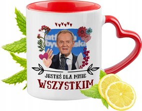 Donald Tusk Piros Bögre Szív Alakú Füllel Ajándék