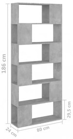 betonszürke térelválasztó könyvszekrény 80 x 24 x 186 cm