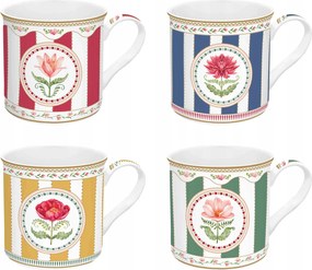 4x bögre nagy 300ml minimalizmus virág motívum színes csíkok ajándék