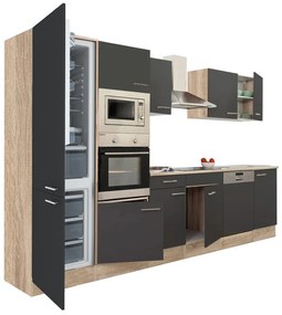 Yorki 340 konyhablokk sonoma tölgy korpusz,selyemfényű antracit fronttal alulfagyasztós hűtős szekrénnyel