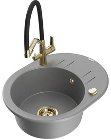 Mexen Kevin egymedencés gránit mosogató Duo konyhai csapteleppel, szürke - 6517-71-671701-57-G