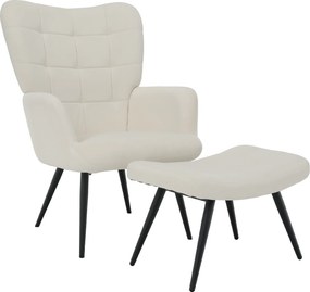Fotel lábtartóval, fehér Velvet szövet/fekete, HABEN