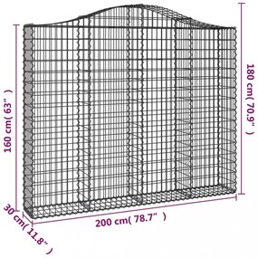 2 db íves horganyzott vas gabion kosár 200x30x160/180 cm