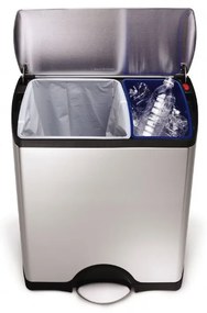 Négyszögletű pedálos szemetes válogatott hulladékhoz 30 + 16 l, matt acél, rozsdamentes acél