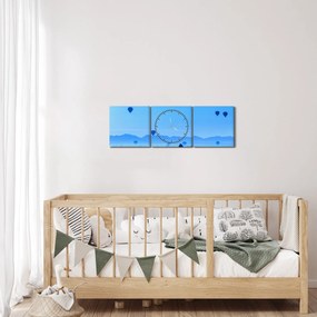 Kép - léggömbök a táj felett (órával) (90x30 cm)