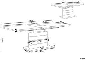 Étkezőasztal Fehér Rozsdamentes Acél 180/220 x 90 cm Bővíthető HAMLER Beliani