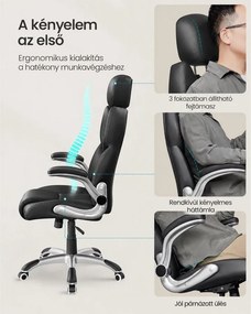 SONGMICS STEVON ergonomikus irodai és gamer forgószék, állítható fejtámlával, felhajtható karfákkal, max. 150 kg, fekete