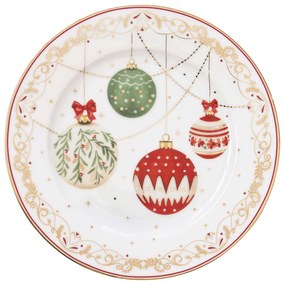 Karácsonyi gömbökkel díszített porcelán desszertes tányér Christmas Eve