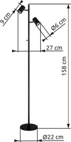 Globo 57918SB Állólámpa, fém fekete matt, alumínium fekete matt, kábel PVC fekete, lábpedál kapcsoló a kábelen, HxSzxM: 270x220x1580mm, kábel hossza 1800mm, 2x GU10 LED 5W 230V, 230V izzók nélkül