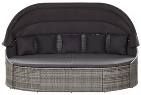 szürke polyrattan kültéri napozóágy napellenzővel