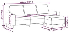 vidaXL 3 személyes fekete szövet kanapé lábtartóval 180 cm