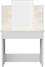 Modern fehér sminkasztal LED tükörrel és polcokkal Zoey