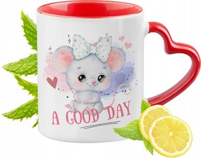 Egér Bögre Piros Szív Alakú Füllel Ajándék