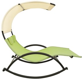 Zöld és krémszínű kétszemélyes textilén napozóágy napellenzővel