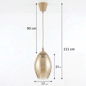 Brilagi - LED függőlámpa zsinóron R GLASS 1xE27/60W/230V átm. 17 cm bézs/füstbézs
