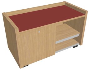 Verno mobil konténer 100 x 50 cm üveggel, bal, világos tölgy / piros