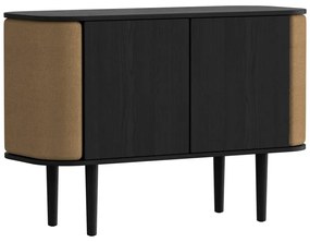 Fekete-barna alacsony komód tölgyfa dekorral 109x75 cm Treasures – UMAGE