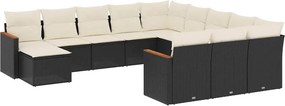 vidaXL 12 részes fekete polyrattan kerti ülőgarnitúra párnákkal