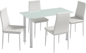 HOMCOM Étkezőgarnitúra, étkezőasztal 4 székkel, modern design, üvegasztal, fehér