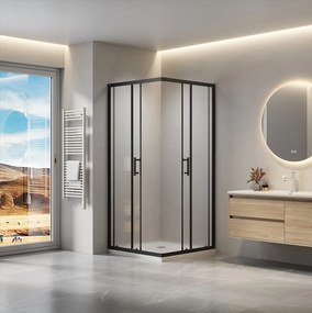 Erga Tucson, tolóajtós zuhanykabin 80 (ajtó) x 80 (fal) x 190 cm, 6mm átlátszó üveg, fekete profil, ERG-S02-TUCSON-D080D080-CL-BK
