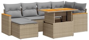 vidaXL 7 részes bézs polyrattan akácfa kerti ülőgarnitúra párnákkal