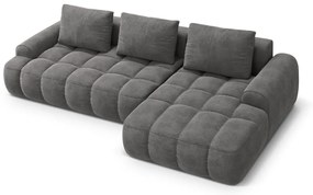 Szürke bársony kinyitható-tárolóhelyes sarokkanapé (jobb oldali-heverő résszel) Linz – Cosmopolitan Design