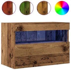 LED világítással ellátott TV faliszekrény régi fa 60x30x40 cm