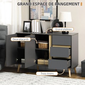 HOMCOM Alacsony büfé tárolószekrény skandináv stílusú lábakkal - 2 ajtó, 3 fiók - 120 x 40 x 80 cm - antracit szürke | Aosom