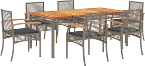 vidaXL 7 részes szürke polyrattan kerti étkezőgarnitúra párnával