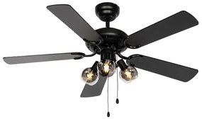 Mennyezeti ventilátor fekete fával és húzókapcsolóval 3-lámpás - Mistral Vidro