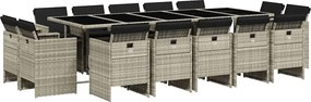 vidaXL 15 részes szürke polyrattan kerti étkezőgarnitúra párnákkal