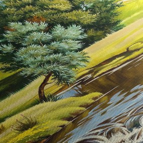 Kép - folyó a rétek között,, olajfestmény (120x50 cm)