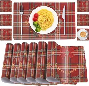 Alátét Tányérakhoz Poharakhoz Piros Karácsonyi Ünnepi Szett 6+6