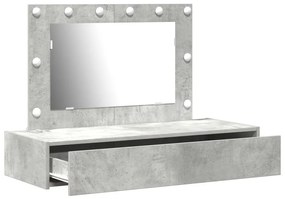 Fali akasztós öltözőasztal LED lámpákkal beton szürkében