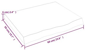 sötétbarna kezelt tömör tölgyfa fali polc 60x50x(2-6) cm
