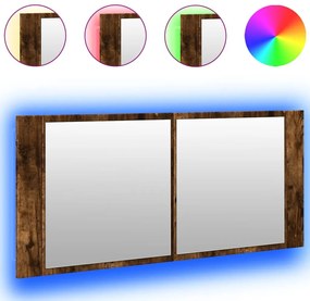 Füstös tölgy színű LED-es tükrös fürdőszobaszekrény 100x12x45cm