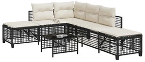3 részes fekete polyrattan kerti sarokkanapé garnitúra párnával