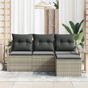4 részes kert kanapé szett párnákkal, világosszürke, poli rattan, 2 személyes kert kanapé párnákkal, szürke, poli rattan