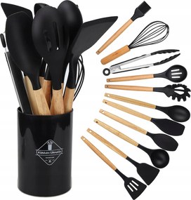 RealG RC-K-737 konyhai eszközkészlet, szilikon/fa, 12 darabos.