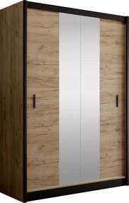 Tolóajtós szekrény, fekete/craft tölgy, 150x215 cm, CRAFT