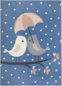 Puha kék gyerekszőnyeg,mintás- veréb mintás 160x230cm