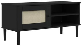 SENJA fekete rattanhatású tömör fenyő TV-szekrény 106x40x49 cm