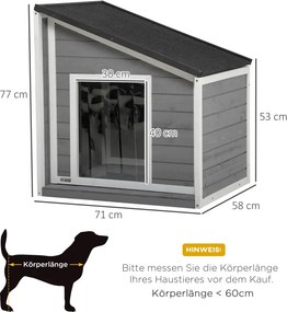 PawHut Tömörfa kutyaház, időjárásálló, aszfalttető, szürke-fehér