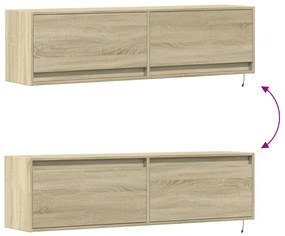 sonoma tölgy színű fali TV-szekrény LED-ekkel 140 x 31 x 38 cm