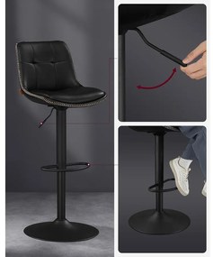 2 db állítható magasságú bárszék szett, 44 x 48 x (90–112) cm, fekete színű