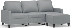 vidaXL 3 személyes világosszürke szövet kanapé lábtartóval 180 cm