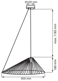 Csillár zsinóron AURORA 1xE27/20W/230V átm. 60 cm fekete