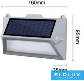 UNIVERSO Solar fali lámpa PIR 5V 0.8w 150lm 6500k IP65 szürke