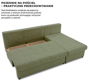 Venezia sarokkanapé, kordbársony, univerzális oldal, bonell töltet, zöld