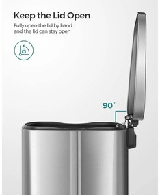 Konyhai pedálos szemetes, 50 literes szemetes kuka, ezüst